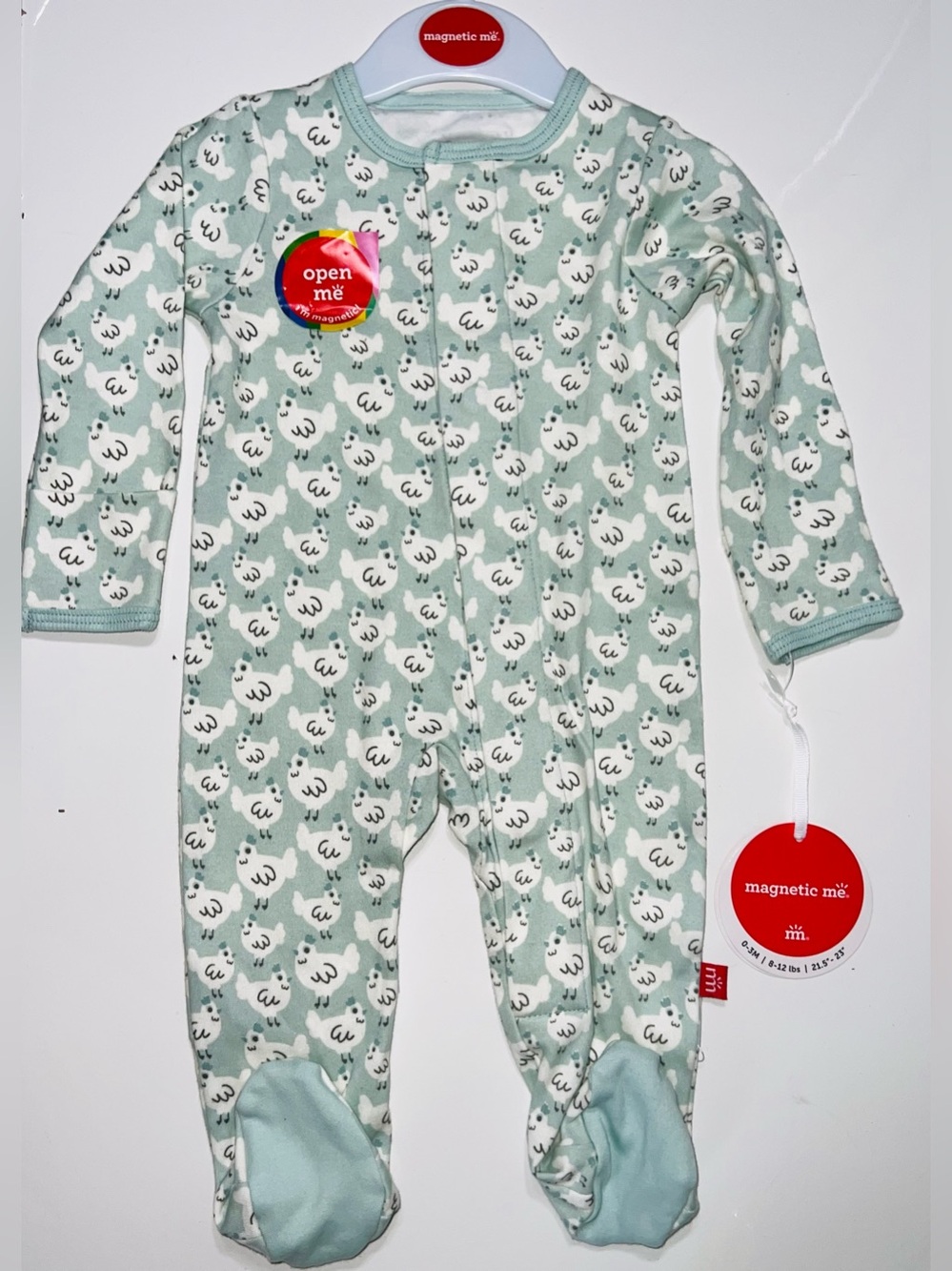 Magnetic Me Organic Cotton Footie - Green Chicken - 0/3 Months